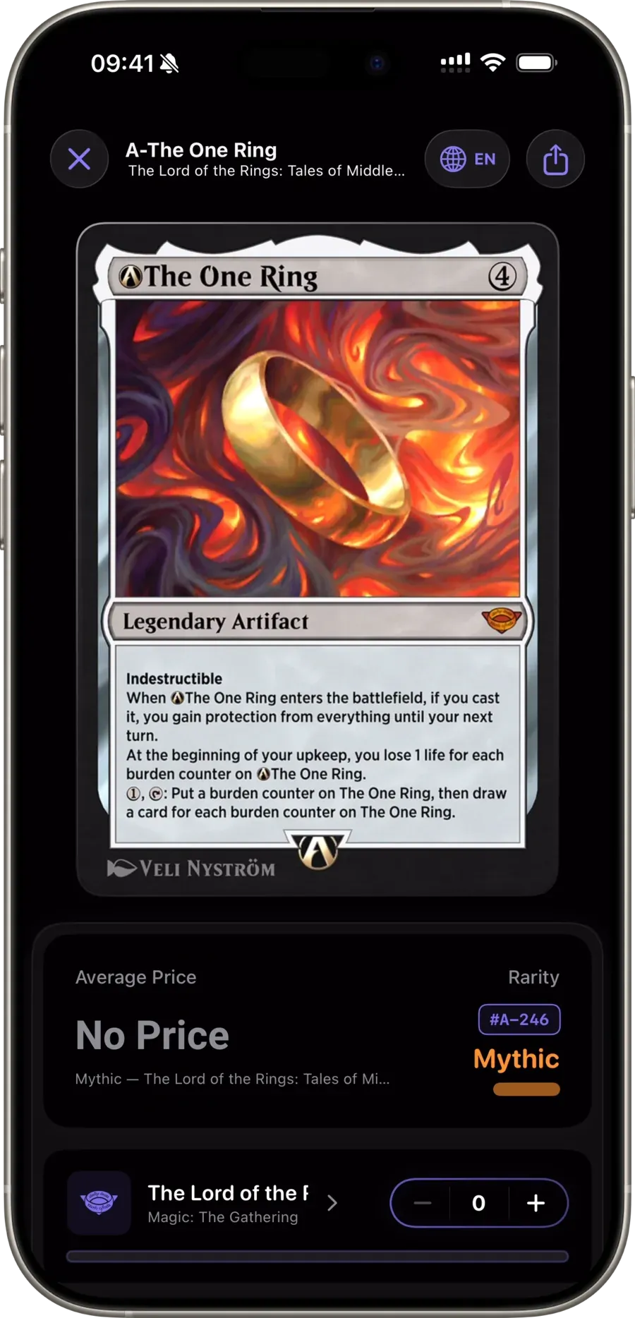 Scrytics card detail — mana cost, type line and live price for a Magic: The Gathering card