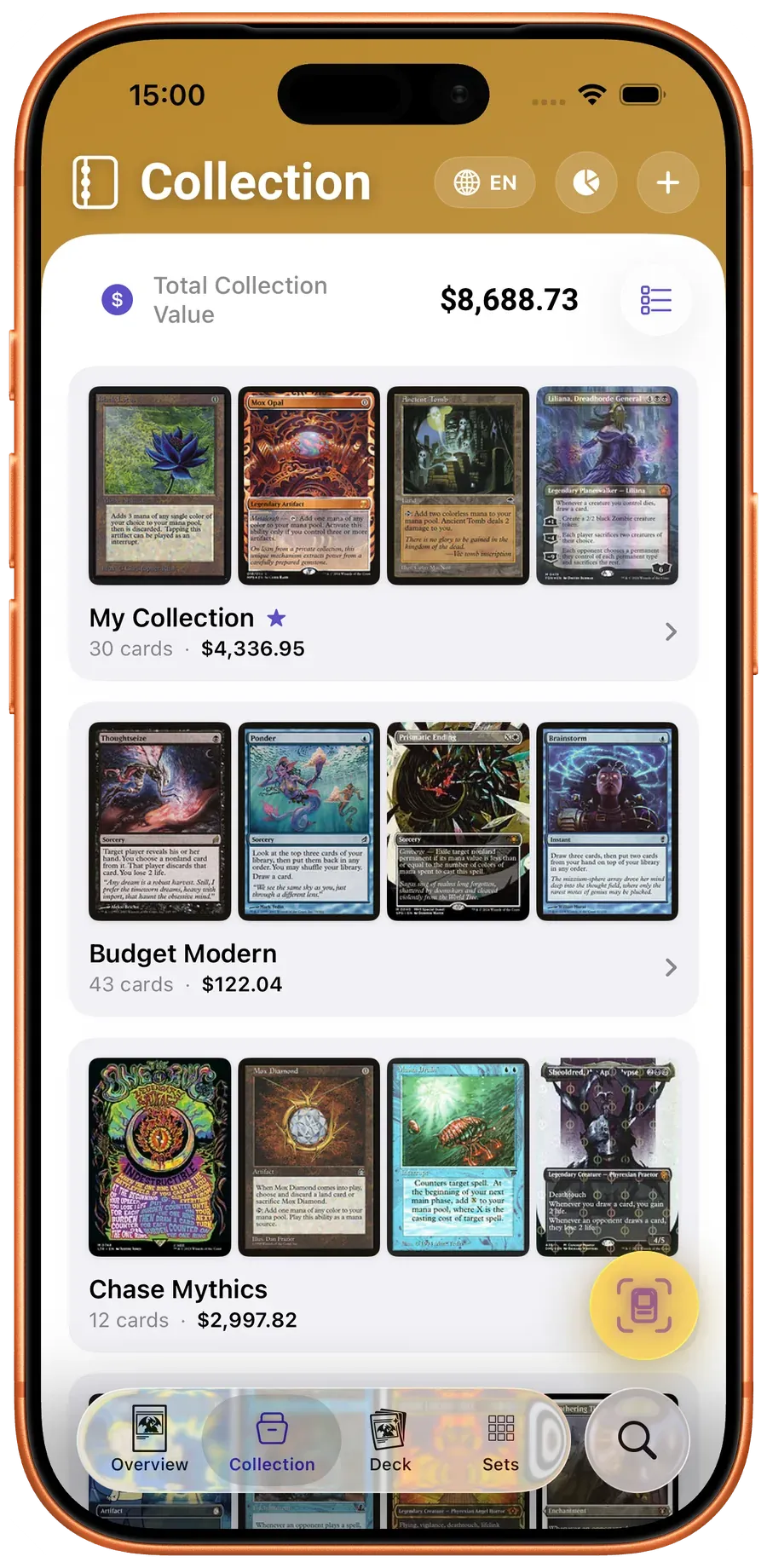 Scrytics collection tracker — every Magic: The Gathering card you own, with conditions and finishes per copy