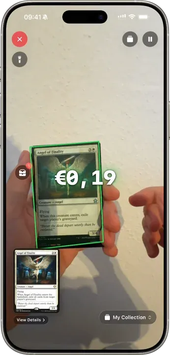 Scrytics scanner identifying a Magic: The Gathering card