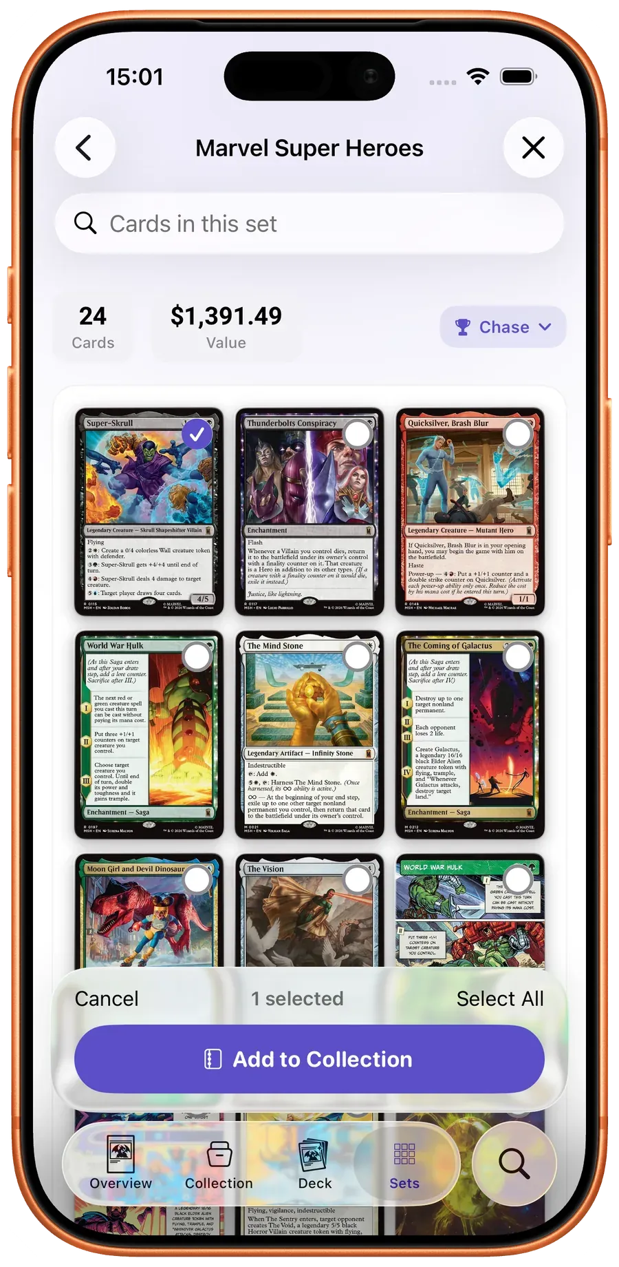Scrytics set selection mode for adding several cards to a collection