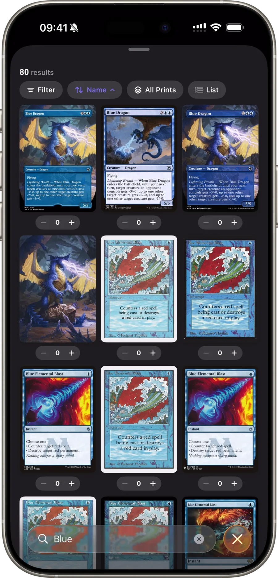 Adding cards to a deck with search + filter