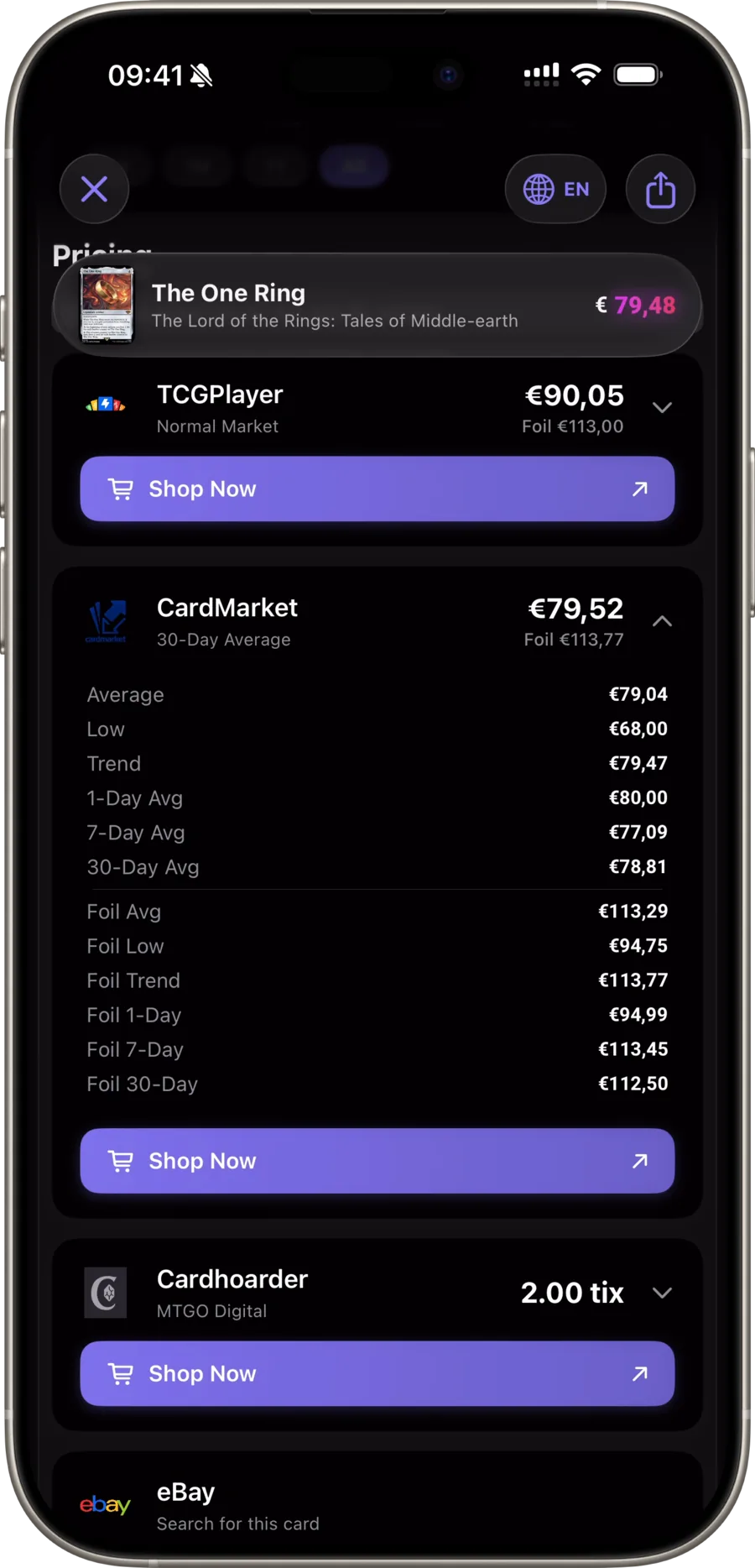 Price history with markets stacked